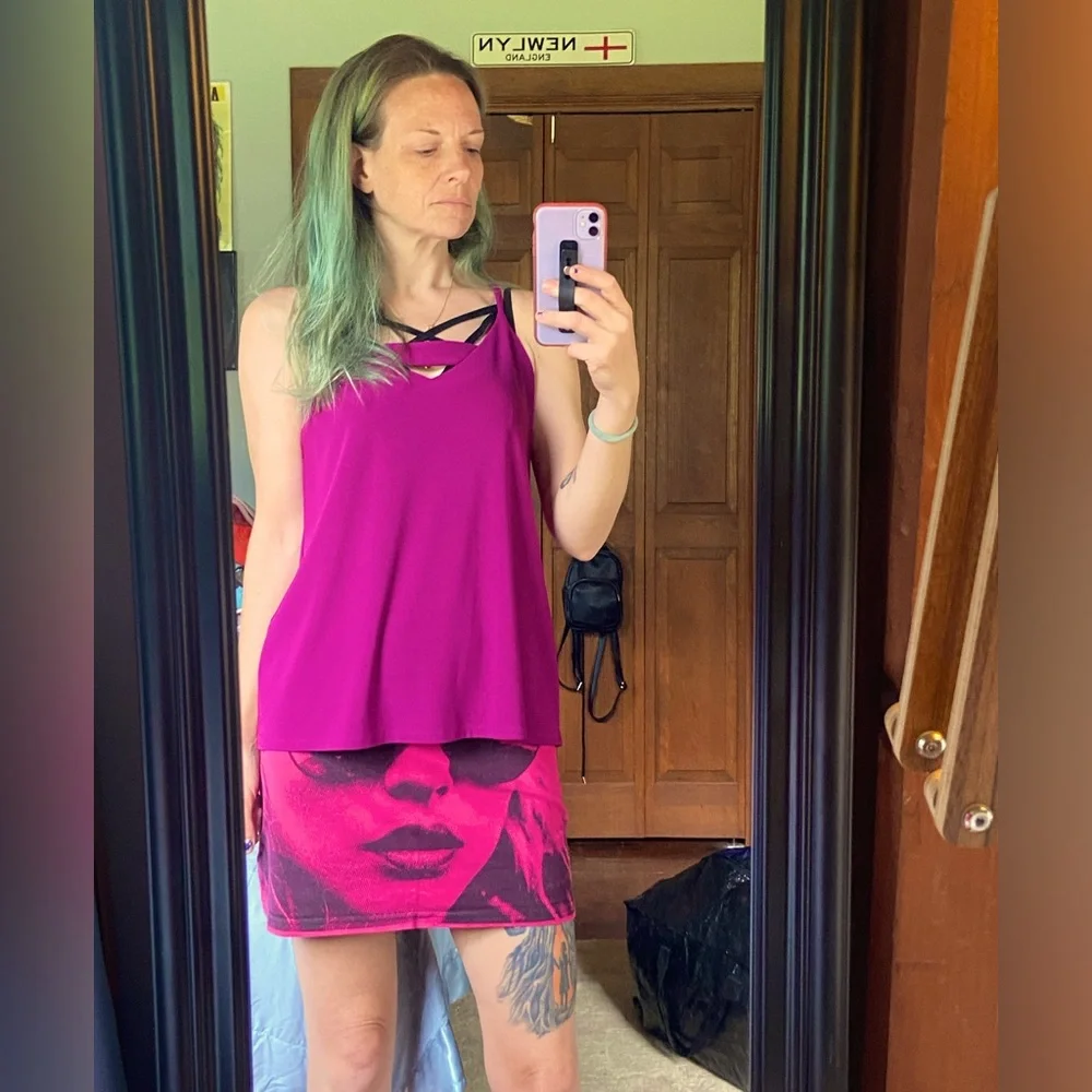 5/$40 Sale Bar III Pink and Purple Camisole Cut Out Tank Top~Md~Zip Up Back - Picture 4 of 9